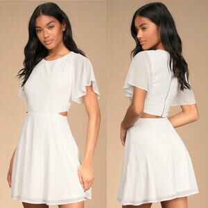 Lulus Blissful Love Ivory Cutout Mini Skater Dress